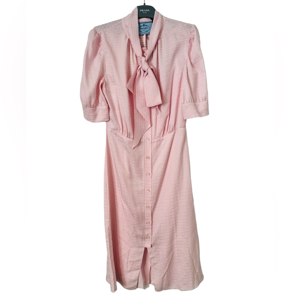 PRADA***Pink Bow-Tie Silk Midi Dress***42; US 8 $3350 - Picture 1 of 10